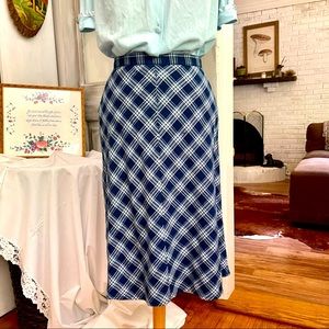 Vintage 60s Plaid A-line Skirt Blue Academia Beans USA